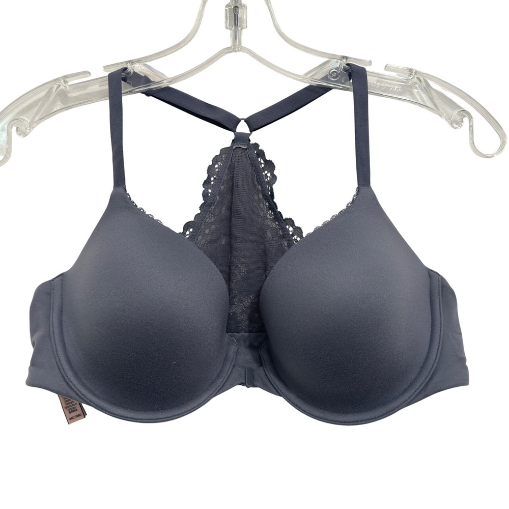 Victoria's Secret Body by Victoria Front Close Racerback Demi Bra 36C Gray Lace